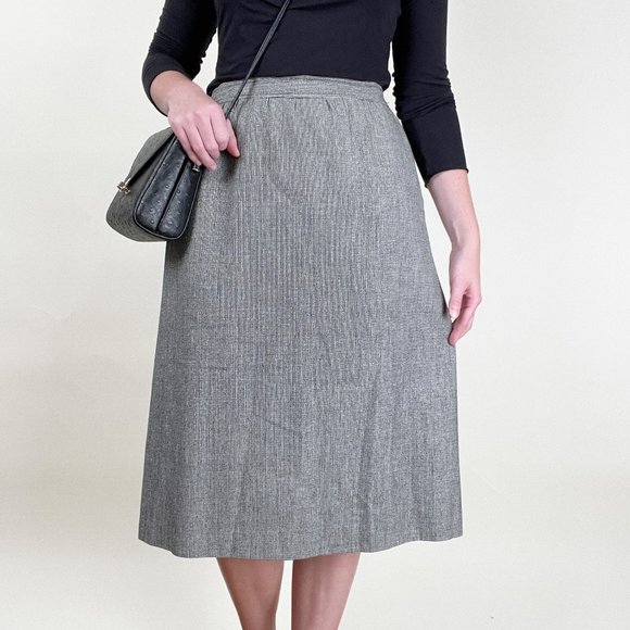Vintage Dresses & Skirts - Vintage High Rise Tweed Woven Knit Column Midi Skirt Preppy Light Dark Academia